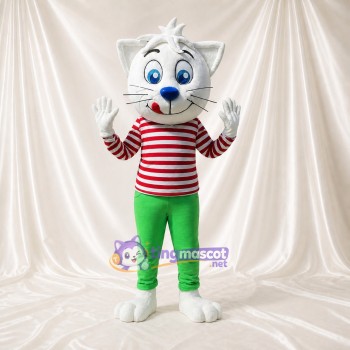 Blanc Rouge Vert Et Gris Chat athlète blanc Costume de mascotte intégral pour adultes Événements sportifs
