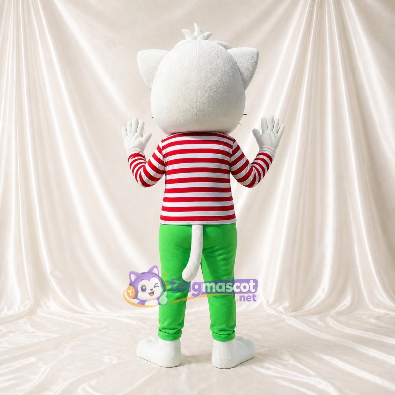 Blanc Rouge Vert Et Gris Chat athlète blanc Costume de mascotte intégral pour adultes Événements sportifs