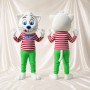 Blanc Rouge Vert Et Gris Chat athlète blanc Costume de mascotte intégral pour adultes Événements sportifs