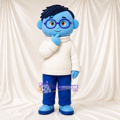 Blue Cartoon Boy Mascot Costume Full Body for Adults School Events