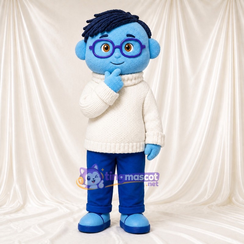 Blue Cartoon Boy Mascot Costume Full Body for Adults School Events