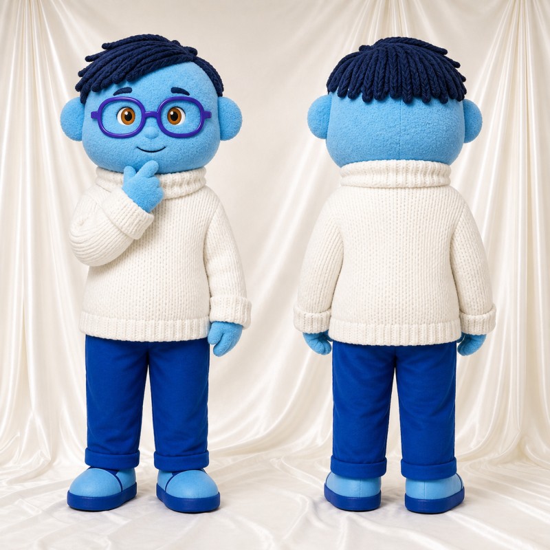 Blue Cartoon Boy Mascot Costume Full Body for Adults School Events