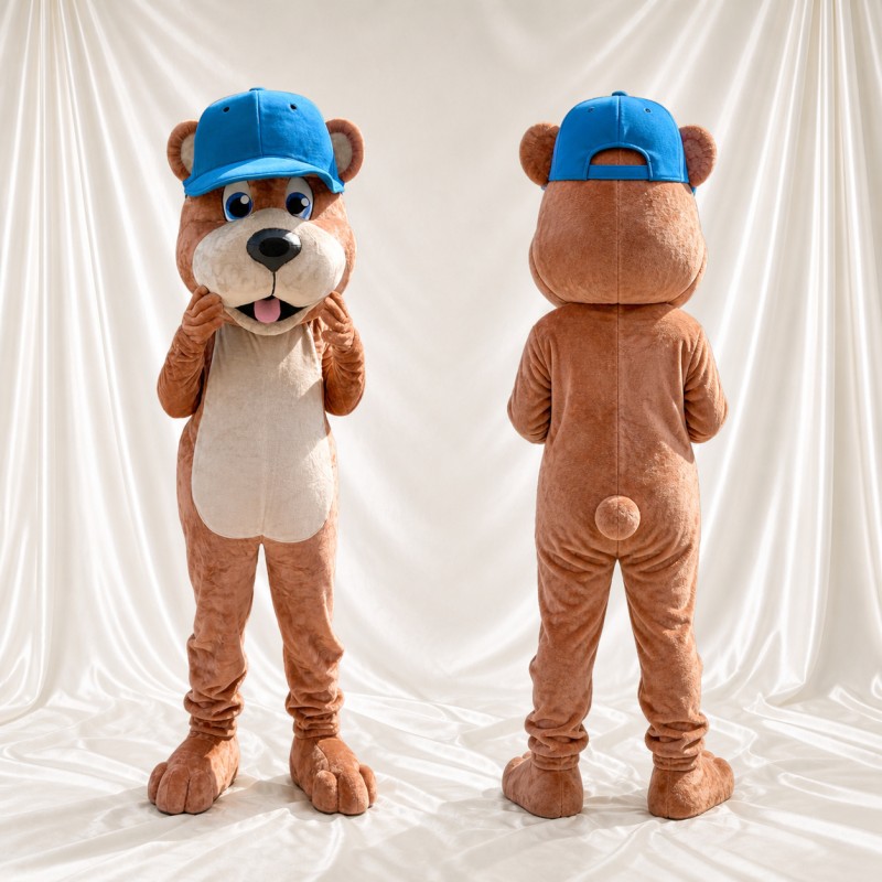 Brown and Blue Bear Mascot Costume Full Body for Adults School Events