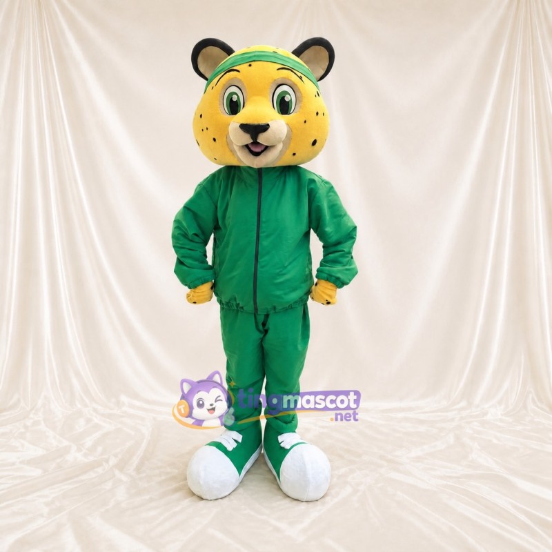 Yellow Leopard Athlete Mascot Costume Full Body for Adults Sports Events