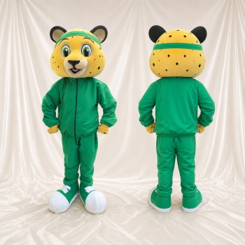 Yellow Leopard Athlete Mascot Costume Full Body for Adults Sports Events