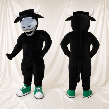 Black Bull Athlete Mascot Costume Full Body for Adults Sports Events