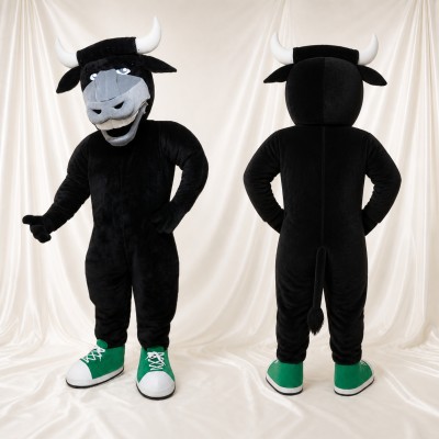 Black Bull Athlete Mascot Costume Full Body for Adults Sports Events
