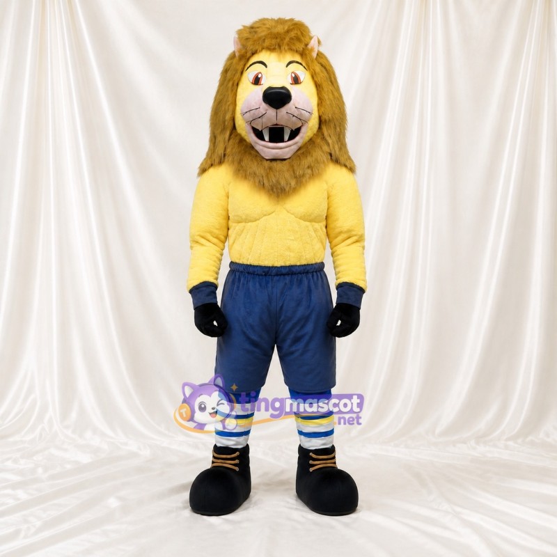Tan Athlète Lion en Uniforme d'Équipe Costume de mascotte intégral pour adultes Événements sportifs