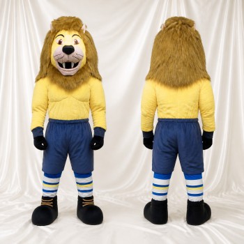 Tan Team Uniform Lion Athlete Mascot Costume Full Body for Adults Sports Events
