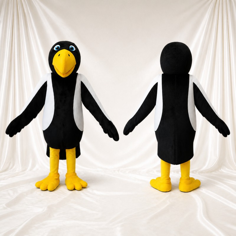 Black Construction Penguin Mascot Costume Full Body for Adults School Events