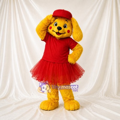 Yellow Dog Cheerleader Mascot Costume Full Body for Adults Sports Events