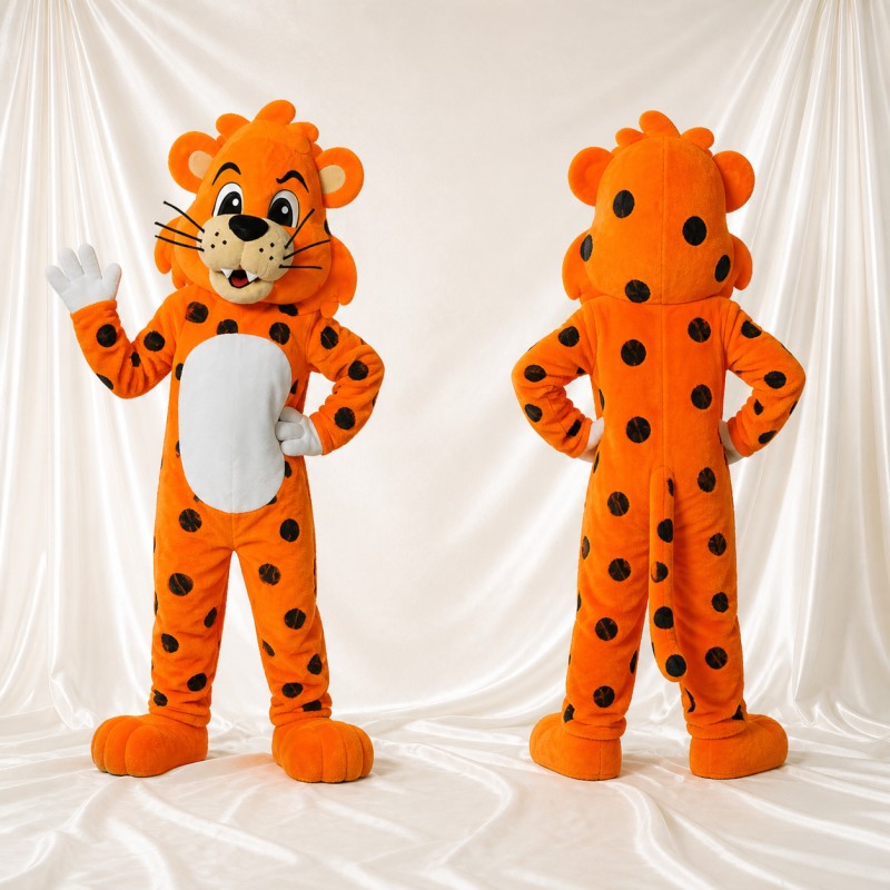 Orange Leopard Mascot Costume Full Body for Adults School Events