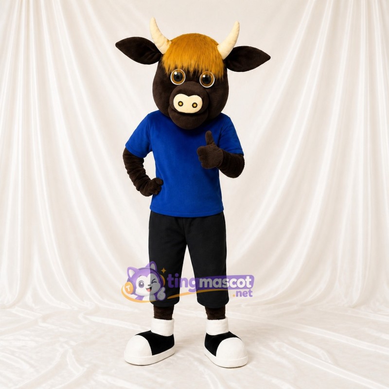 Black Team Uniform Bull Athlete Mascot Costume Full Body for Adults Sports