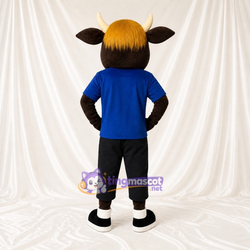 Black Team Uniform Bull Athlete Mascot Costume Full Body for Adults Sports