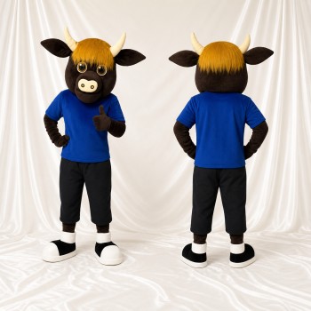 Black Team Uniform Bull Athlete Mascot Costume Full Body for Adults Sports