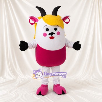 White Construction Sheep Mascot Costume Full Body for Adults School Events
