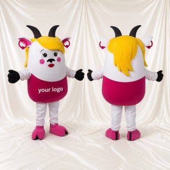 White Construction Sheep Mascot Costume Full Body for Adults School Events
