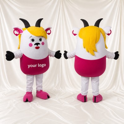 White Construction Sheep Mascot Costume Full Body for Adults School Events