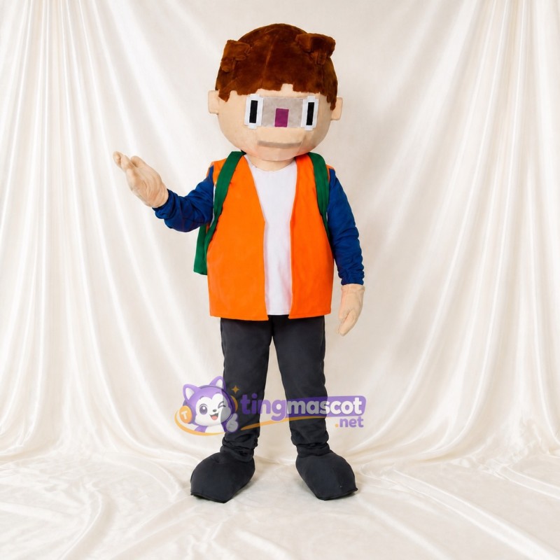 Orange Schoolboy Mascot Costume Full Body for Adults School Events