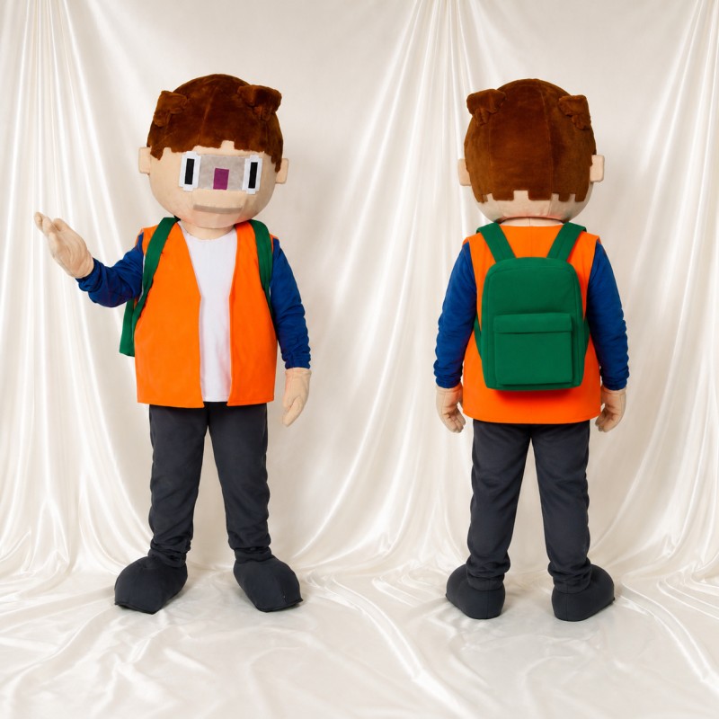 Orange Schoolboy Mascot Costume Full Body for Adults School Events