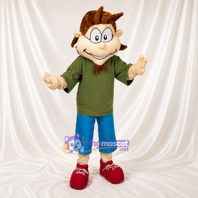 Green Cartoon Boy Mascot Costume Full Body for Adults School Events