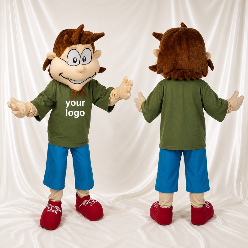 Green Cartoon Boy Mascot Costume Full Body for Adults School Events
