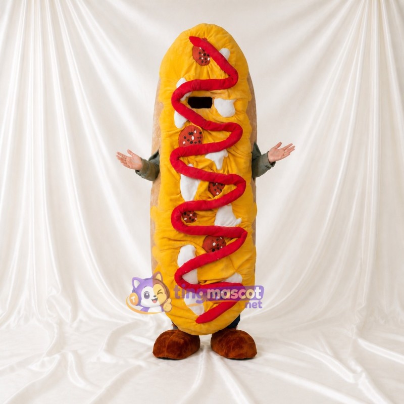 Beiger Hot Dog Maskottchenkostüm Ganzkörper für Erwachsene Gastronomieveranstaltungen