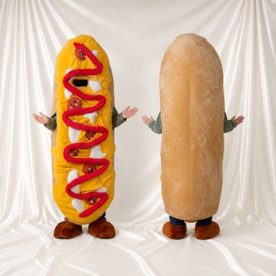 Beiger Hot Dog Maskottchenkostüm Ganzkörper für Erwachsene Gastronomieveranstaltungen