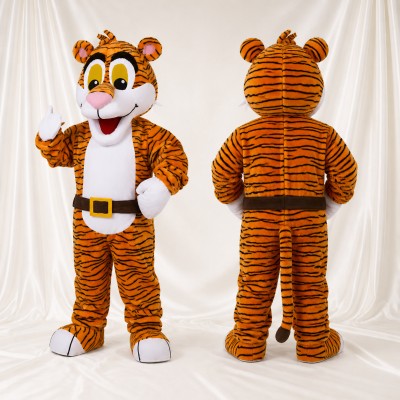 Orange Noir Blanc et Or Tigre Magicien Costume de mascotte intégral pour adultes Événements scolaires