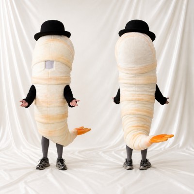 Ver de Chapeau Melon Costume de mascotte intégral pour adultes Musées