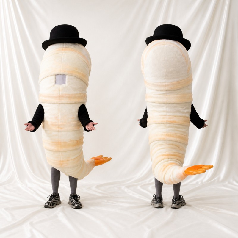 Ver de Chapeau Melon Costume de mascotte intégral pour adultes Musées