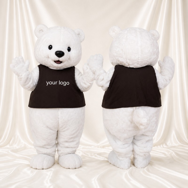 White Polar Bear Worker Mascot Costume Full Body for Adults Promotions