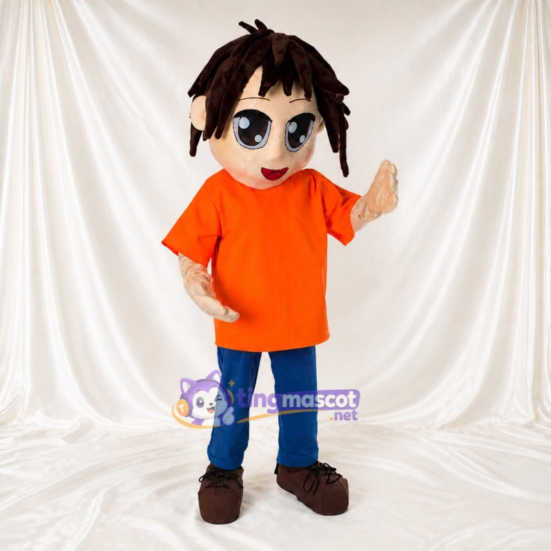 Orange Cartoon Boy Mascot Costume Full Body for Adults School Events