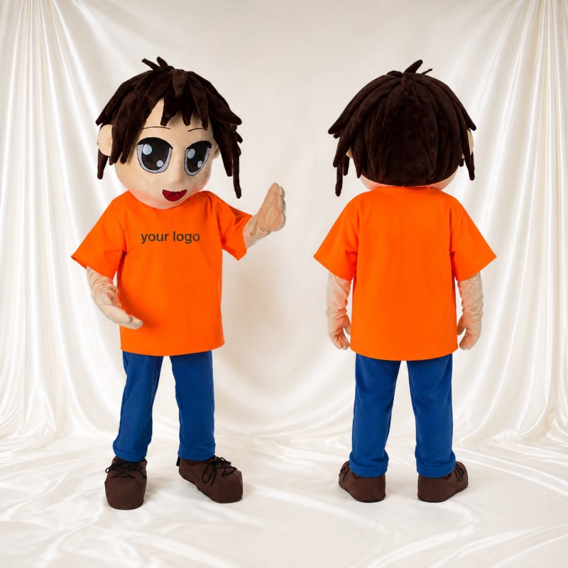 Orange Cartoon Boy Mascot Costume Full Body for Adults School Events