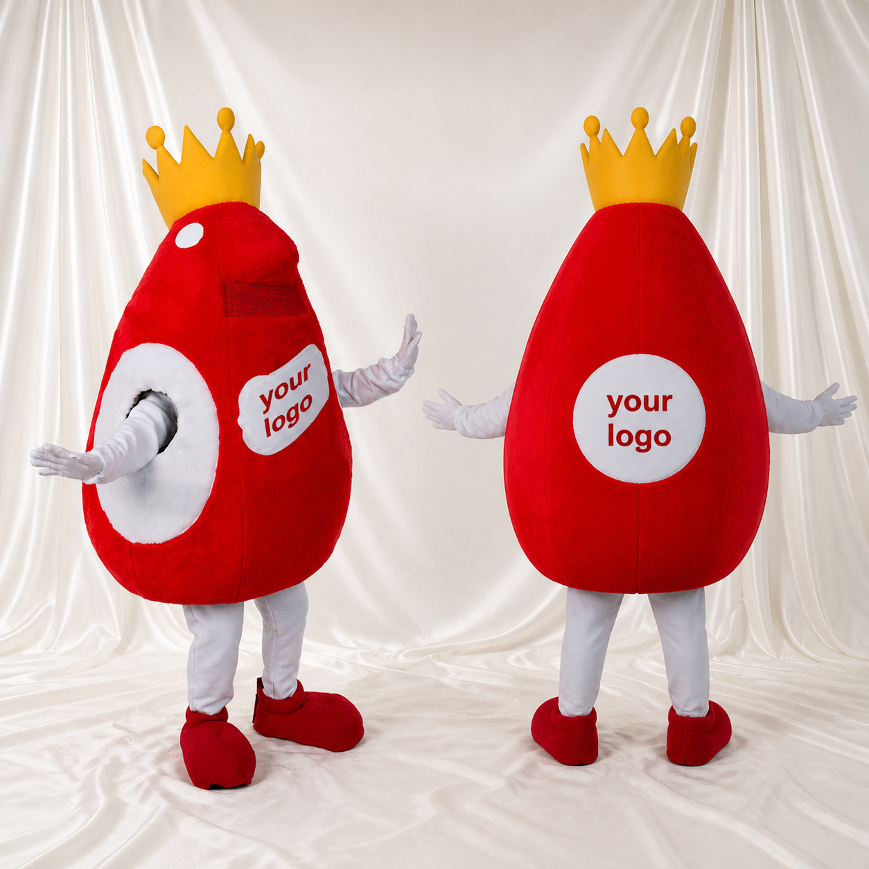 Crowned Blood Drop Mascot Costume Full Body for Adults School Events Crowned Blood Drop Mascot Costume Full Body for Adults School Events