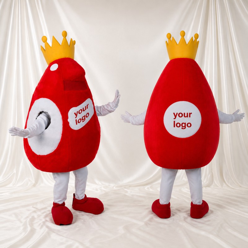 Crowned Blood Drop Mascot Costume Full Body for Adults School Events