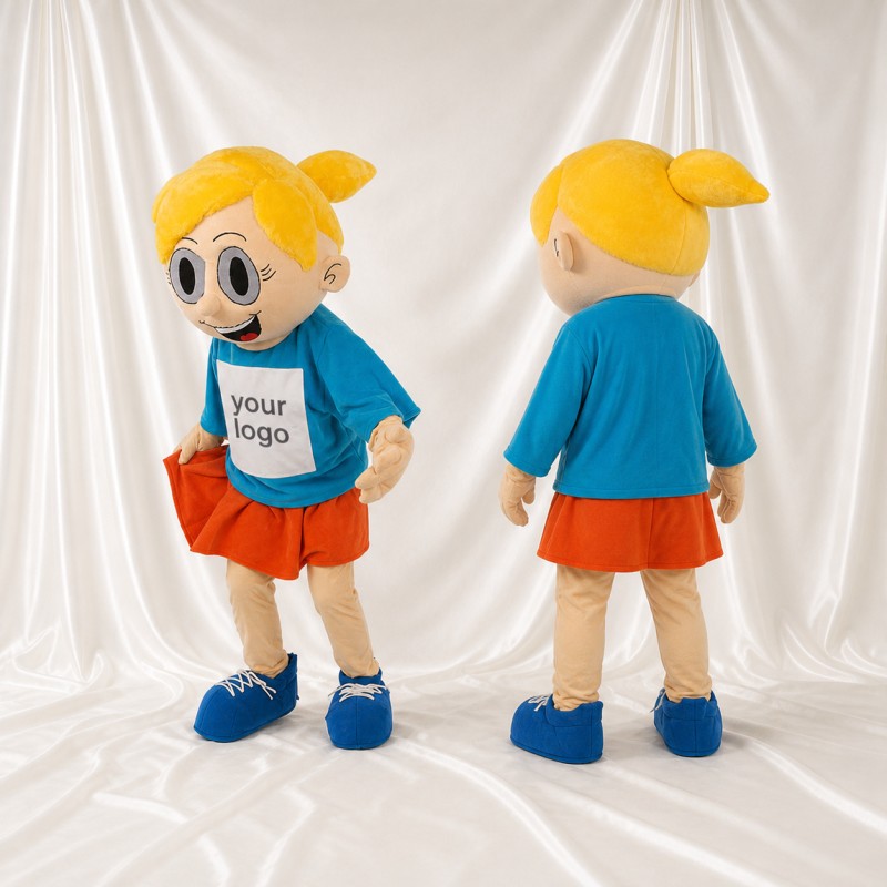 Blue Cartoon Girl Mascot Costume Full Body for Adults School Events