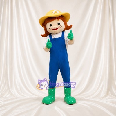 Blue Farmer Woman Mascot Costume Full Body for Adults Promotions