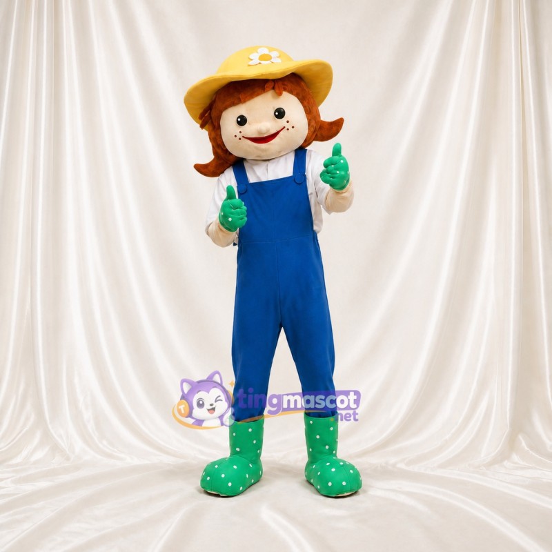 Blue Farmer Woman Mascot Costume Full Body for Adults Promotions