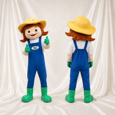 Blue Farmer Woman Mascot Costume Full Body for Adults Promotions