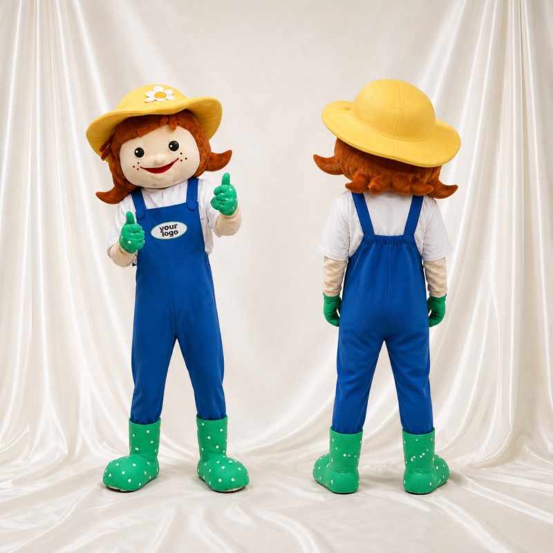 Blue Farmer Woman Mascot Costume Full Body for Adults Promotions