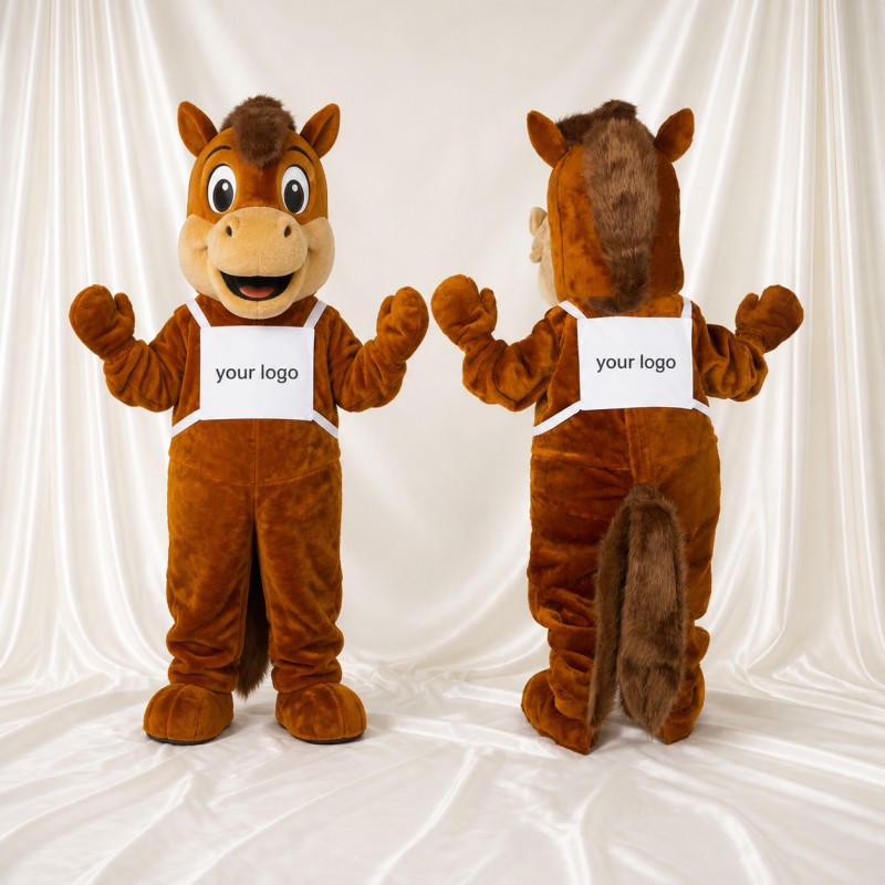 Brown Construction Horse Mascot Costume Full Body for Adults School Events