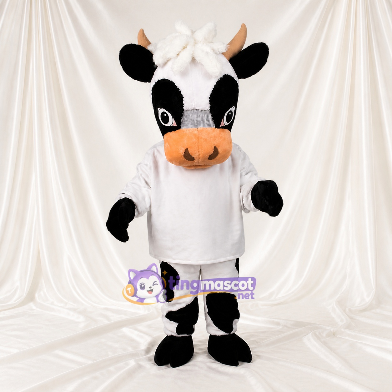 Black Construction Cow Mascot Costume Full Body for Adults School Events Black Construction Cow Mascot Costume Full Body for Adults School Events