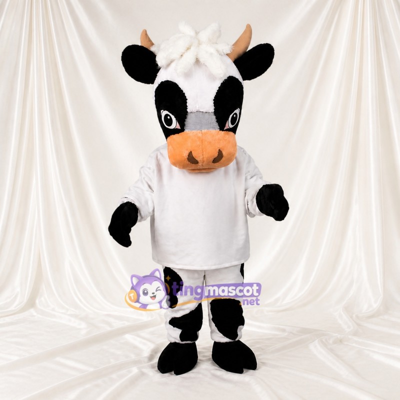 Black Construction Cow Mascot Costume Full Body for Adults School Events