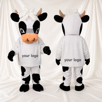 Black Construction Cow Mascot Costume Full Body for Adults School Events
