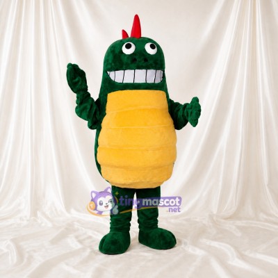Green and Yellow Dinosaur Mascot Costume Full Body for Adults School Events
