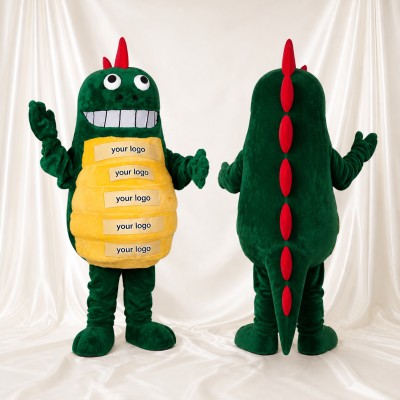 Green and Yellow Dinosaur Mascot Costume Full Body for Adults School Events