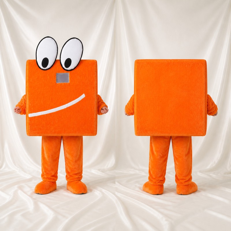 Orange Square Block Mascot Costume Full Body for Adults Promotions