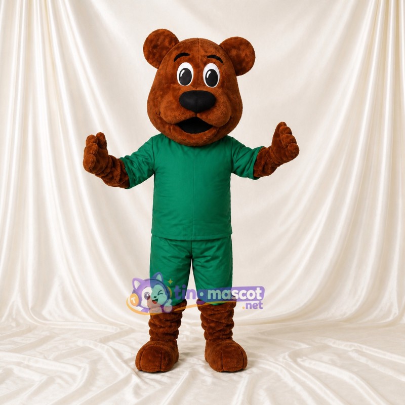 Brown and Green Bear Mascot Costume Full Body for Adults School Events