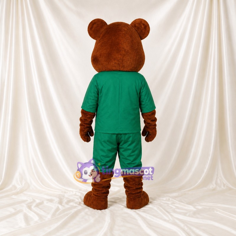 Brown and Green Bear Mascot Costume Full Body for Adults School Events